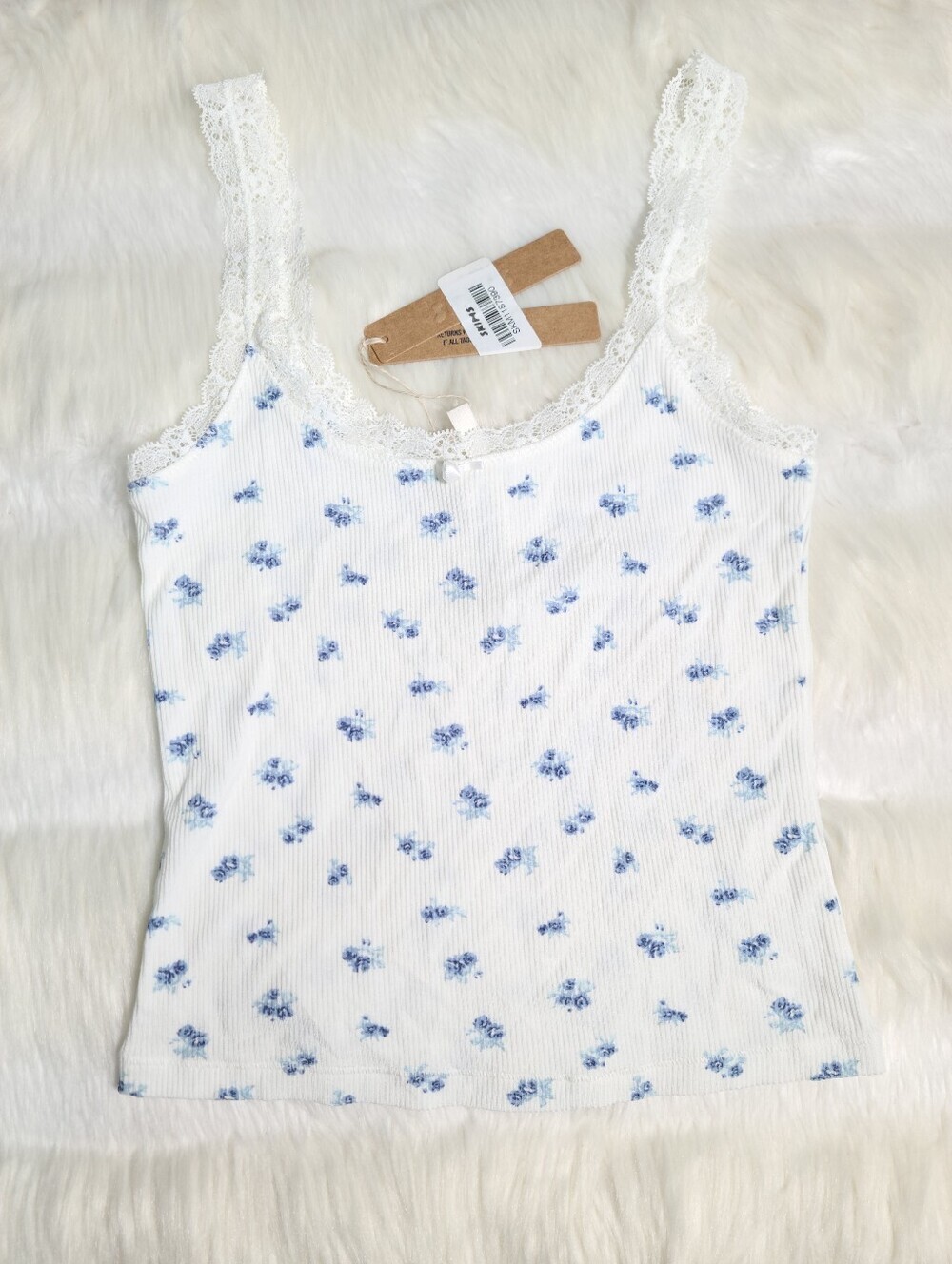 SKIMS Soft Lounge Lace Cami Blue Garden Print Women XXS NEW